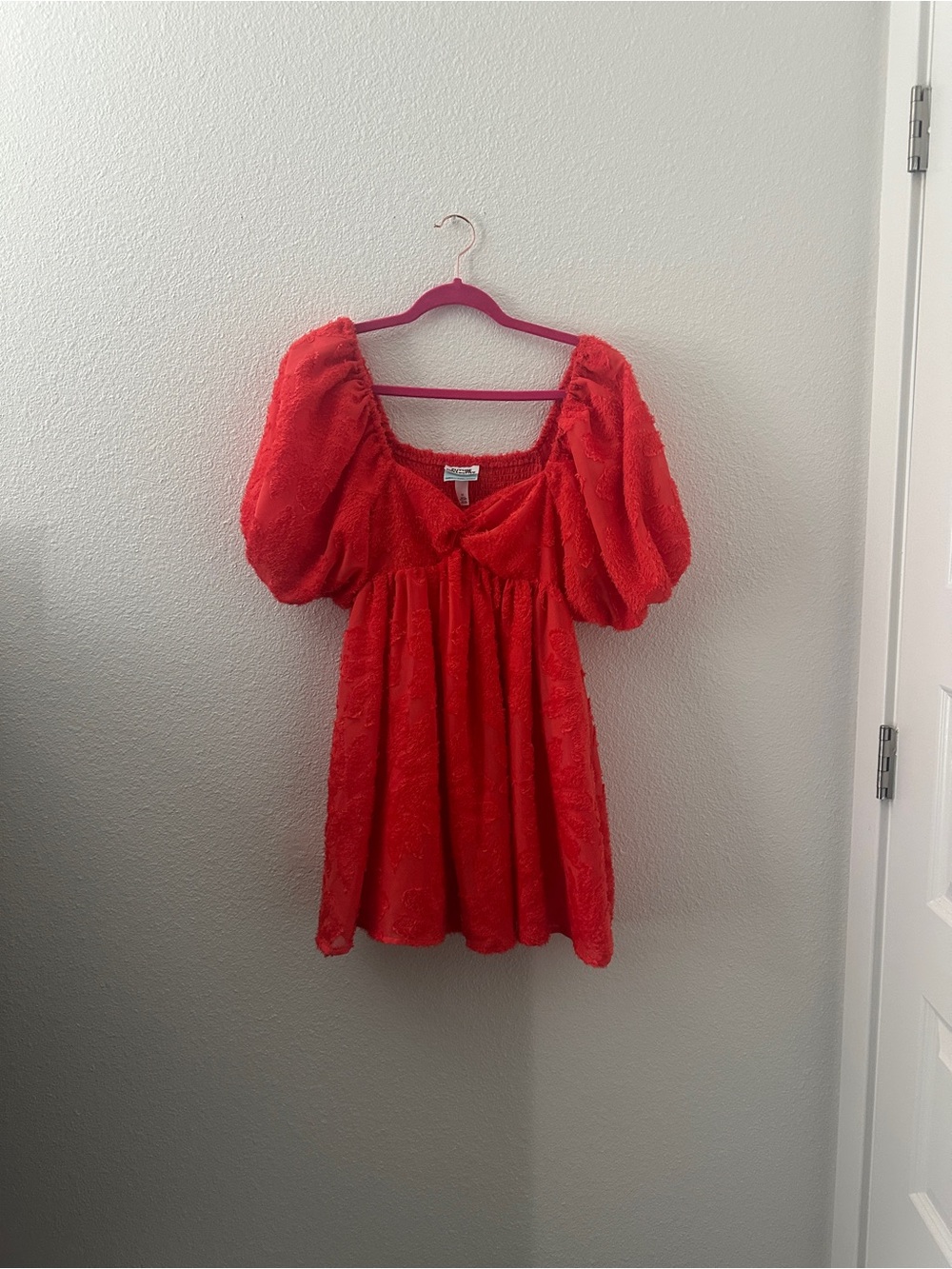 Future Collective Red Puff-Sleeve Babydoll Dress